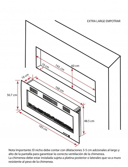 Chimenea Eléctrica Loft Extra Large de Empotrar